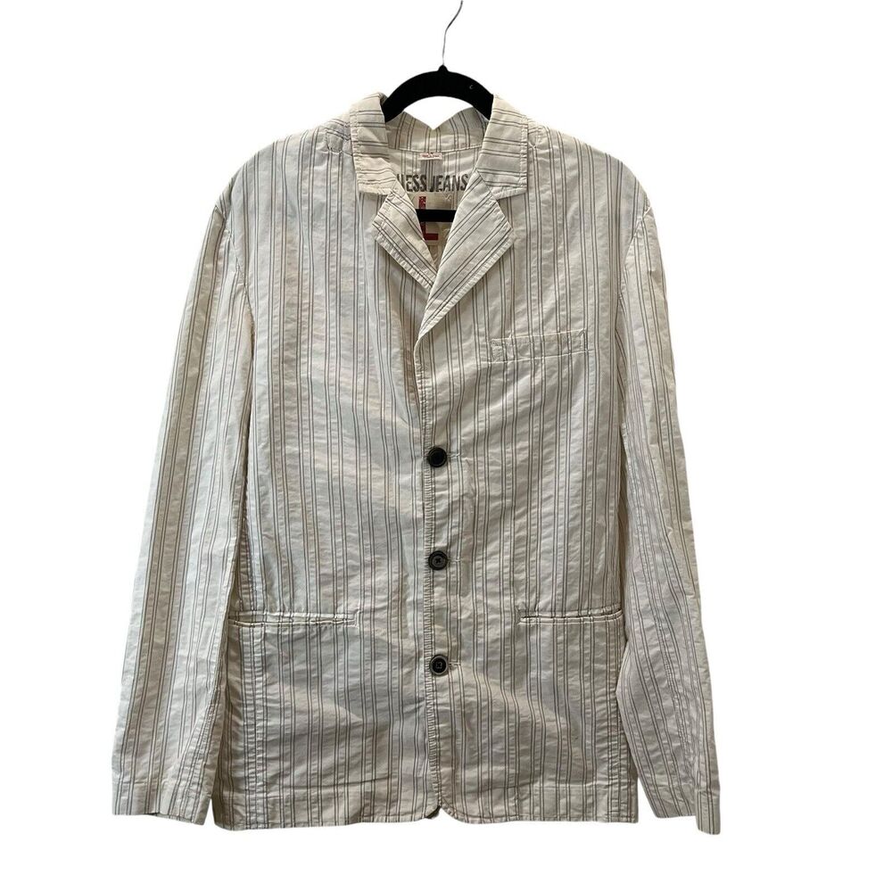 Guess Jeans Cream Striped 3 Button Long Sleeve Blazer Jacket Womens Size L